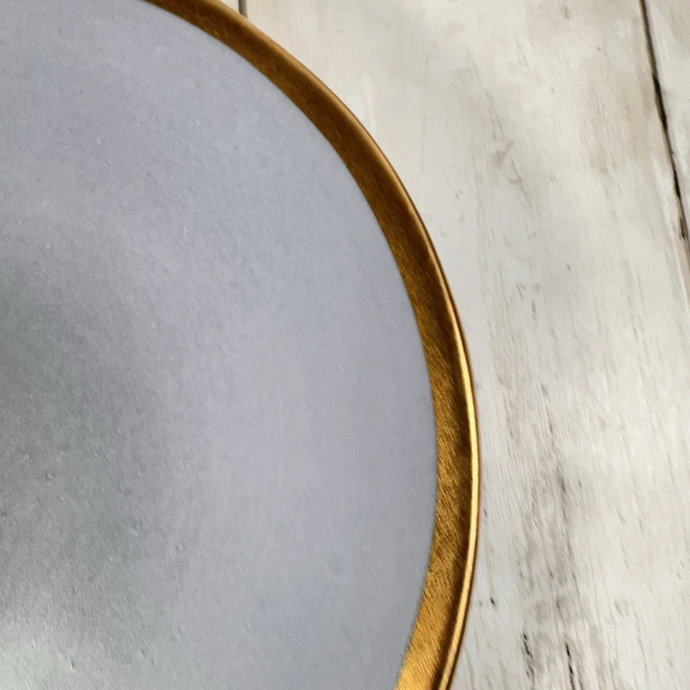Crate & Barrel Salad‎ Luncheon Plate Addison Gray Gold Rim Boho Glam Casual